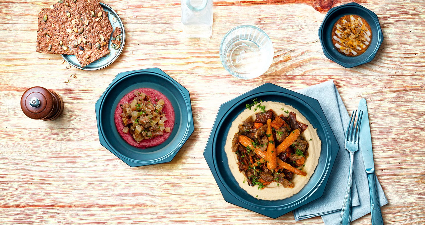 Houmous crémeux, légumes rôtis et huile de thym à partir du 21 septembre